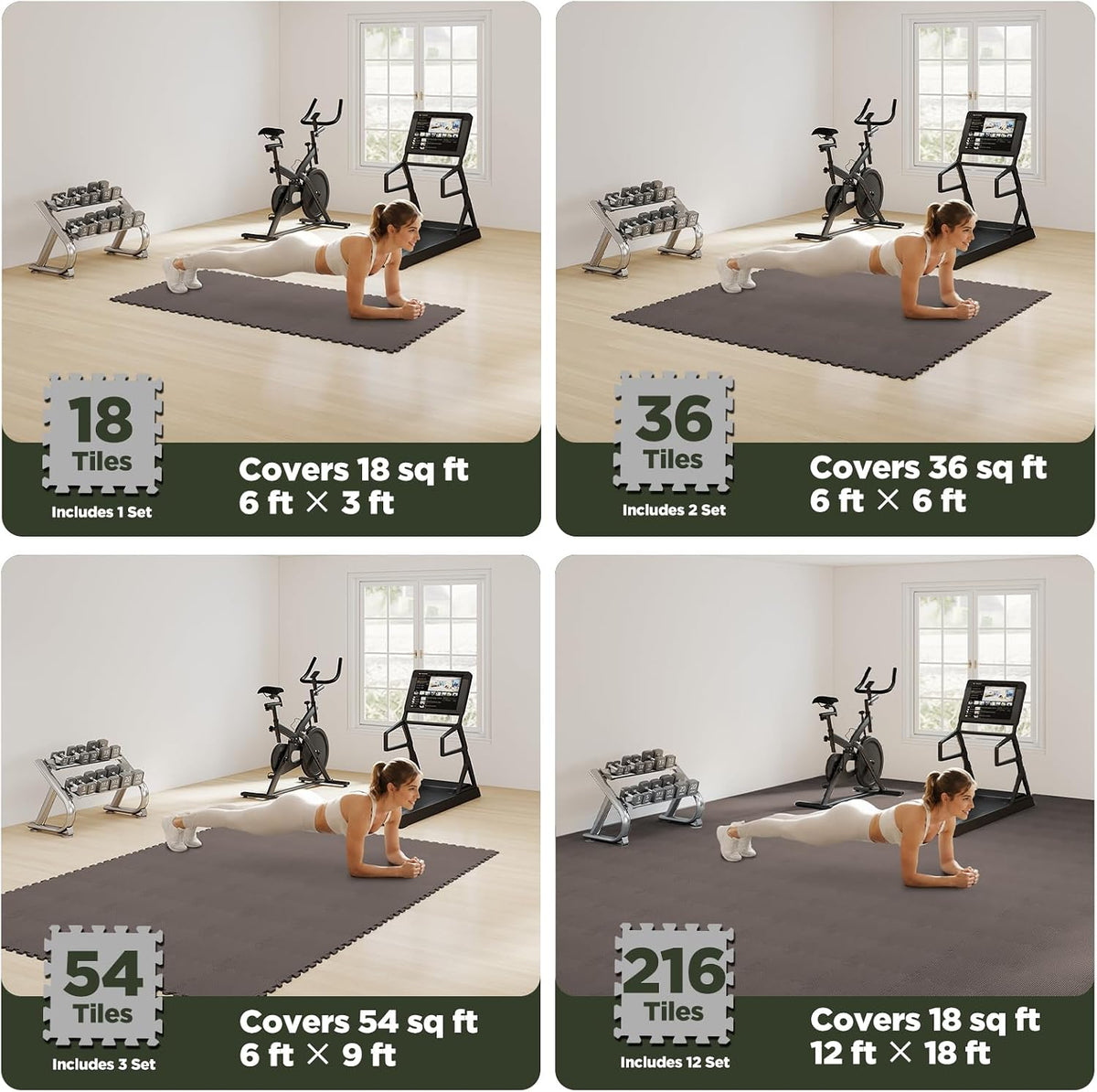 18 PCS Gym Floor Mat, EVA Foam Puzzle Gym Mat, High-Density Interlocking Foam Floor Tiles for Home Gym, Play Workout Garage Kitchen Flooring 12.6"x12.6"x0.4"