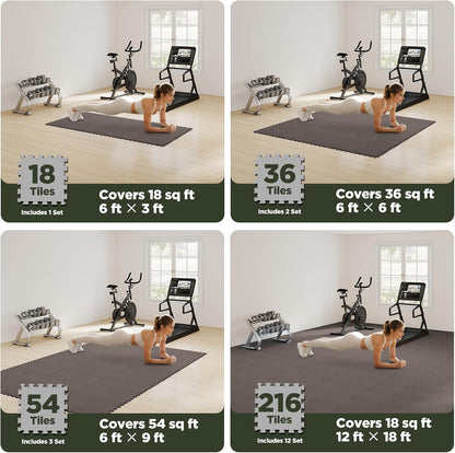18 PCS Gym Floor Mat, EVA Foam Puzzle Gym Mat, High-Density Interlocking Foam Floor Tiles for Home Gym, Play Workout Garage Kitchen Flooring 12.6"x12.6"x0.4"