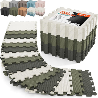 18 PCS Gym Floor Mat, EVA Foam Puzzle Gym Mat, High-Density Interlocking Foam Floor Tiles for Home Gym, Play Workout Garage Kitchen Flooring 12.6"x12.6"x0.4"