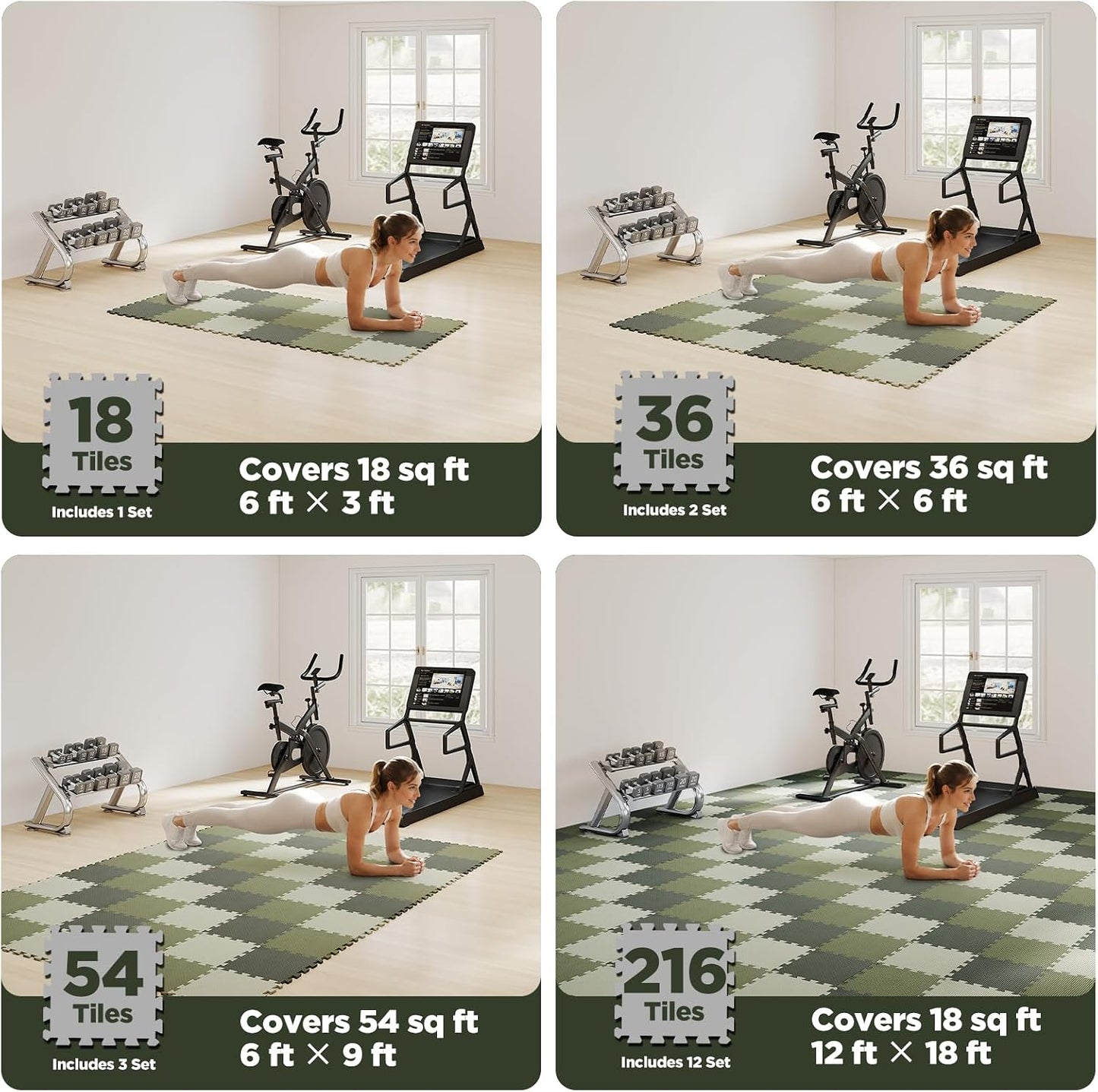 18 PCS Gym Floor Mat, EVA Foam Puzzle Gym Mat, High-Density Interlocking Foam Floor Tiles for Home Gym, Play Workout Garage Kitchen Flooring 12.6"x12.6"x0.4"