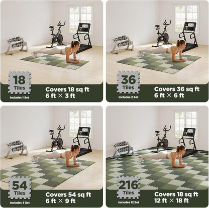 18 PCS Gym Floor Mat, EVA Foam Puzzle Gym Mat, High-Density Interlocking Foam Floor Tiles for Home Gym, Play Workout Garage Kitchen Flooring 12.6"x12.6"x0.4"