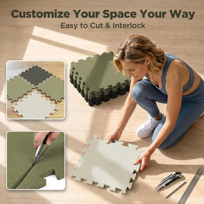18 PCS Gym Floor Mat, EVA Foam Puzzle Gym Mat, High-Density Interlocking Foam Floor Tiles for Home Gym, Play Workout Garage Kitchen Flooring 12.6"x12.6"x0.4"