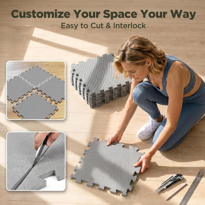 18 PCS Gym Floor Mat, EVA Foam Puzzle Gym Mat, High-Density Interlocking Foam Floor Tiles for Home Gym, Play Workout Garage Kitchen Flooring 12.6"x12.6"x0.4"