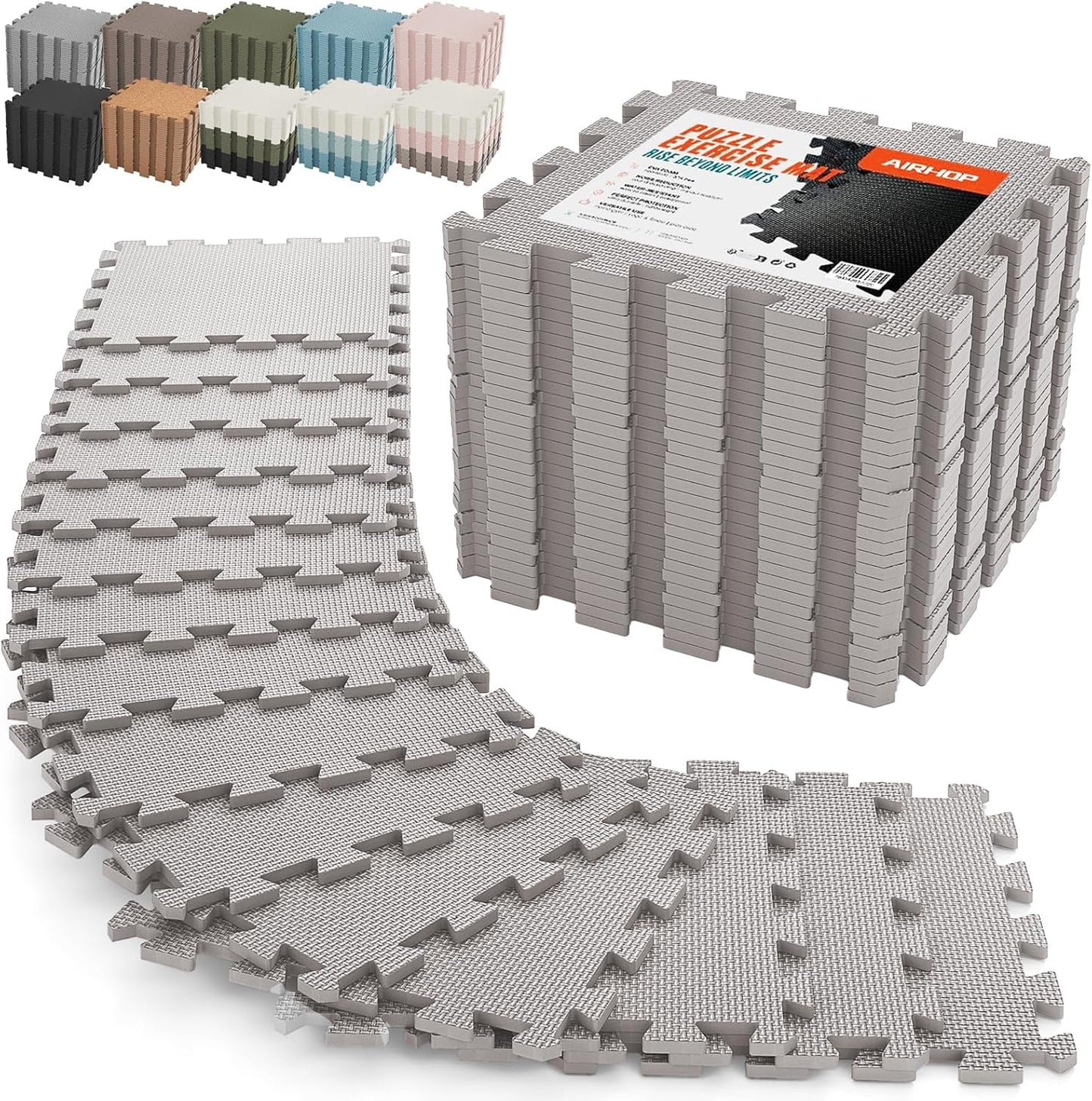 18 PCS Gym Floor Mat, EVA Foam Puzzle Gym Mat, High-Density Interlocking Foam Floor Tiles for Home Gym, Play Workout Garage Kitchen Flooring 12.6"x12.6"x0.4"