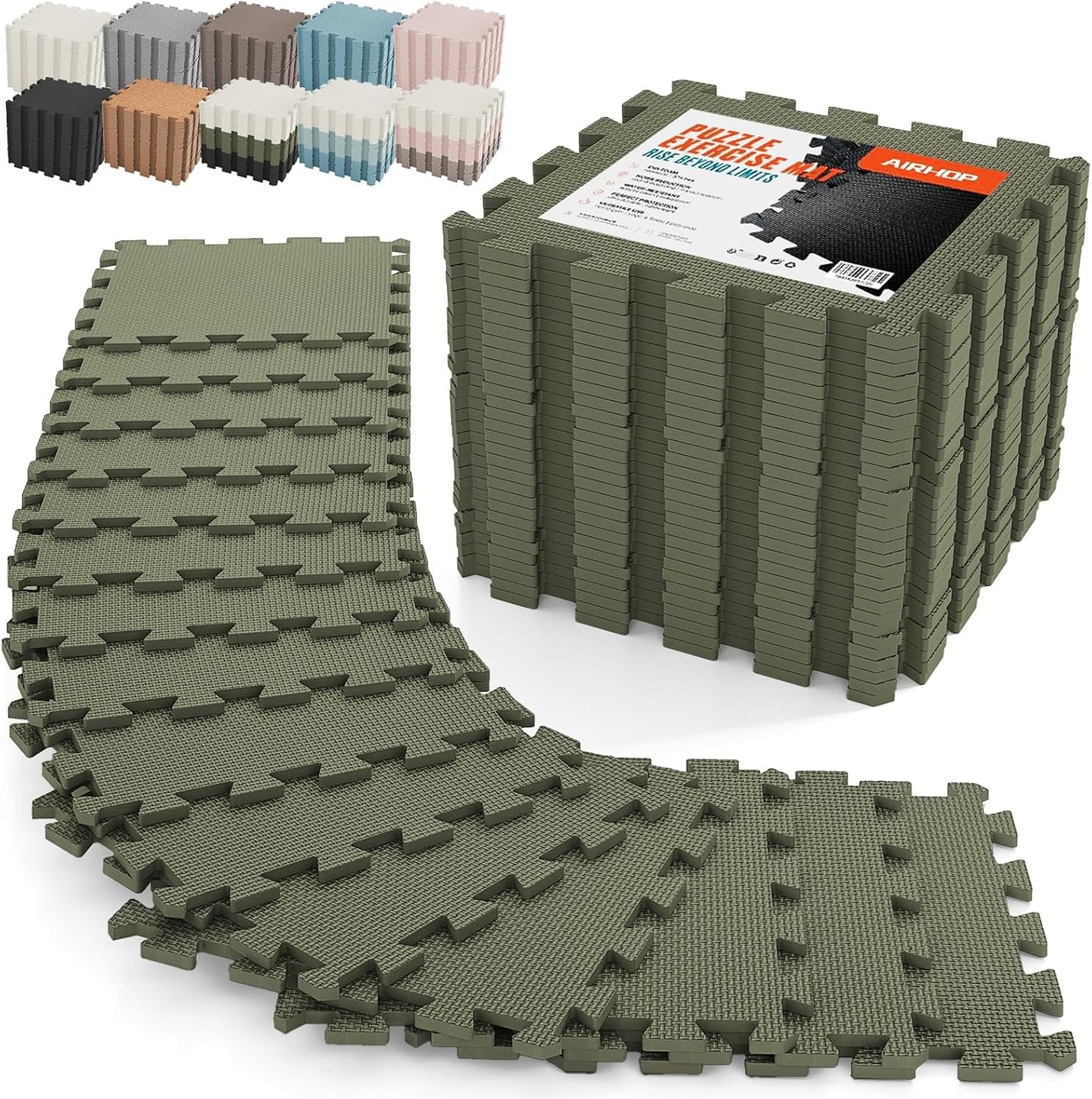 18 PCS Gym Floor Mat, EVA Foam Puzzle Gym Mat, High-Density Interlocking Foam Floor Tiles for Home Gym, Play Workout Garage Kitchen Flooring 12.6"x12.6"x0.4"