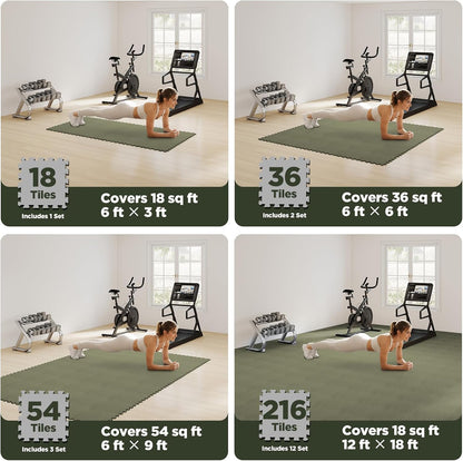 18 PCS Gym Floor Mat, EVA Foam Puzzle Gym Mat, High-Density Interlocking Foam Floor Tiles for Home Gym, Play Workout Garage Kitchen Flooring 12.6"x12.6"x0.4"
