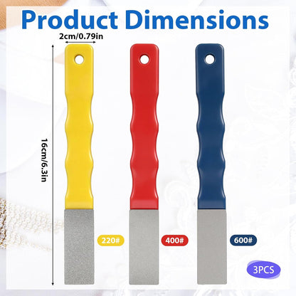 3 PCS Diamond Sharpening Stones Set, 3 Grits 220 400 600, Color Coded Flat Hand File Knife Sharpener for Kitchen, Outdoor, Hunting Tools