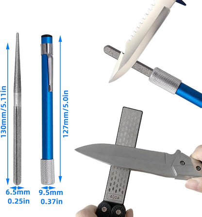 Knife Sharpener – Orange/Black Pocket Portable Diamond Sharpening Stone, Two-sided 400/600 Grit, Folding Design for Outdoor and Home Use, Comes with a Blue Diamond Polishing Rod (Orange)