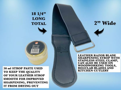 G.B.S Black Leather Razor Strop – Handmade Grain Leather Strop with Strop Paste – Professional Honing & Sharpening Strop for Straight Razors, Knives, Chisels & Tools