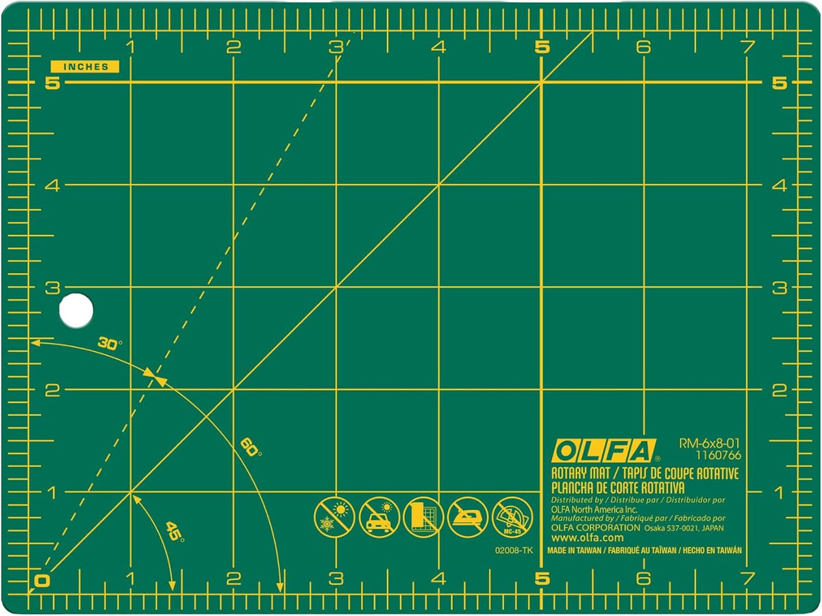 6x8" Self-Healing Rotary Cutting Mat (RM-6x8) - Double-Sided, Green | Self-healing, triple-layer, double-sided grid, rotary cutter safe - Small-scale quilting - Quilters and Crafters