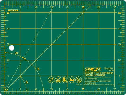6x8" Self-Healing Rotary Cutting Mat (RM-6x8) - Double-Sided, Green | Self-healing, triple-layer, double-sided grid, rotary cutter safe - Small-scale quilting - Quilters and Crafters
