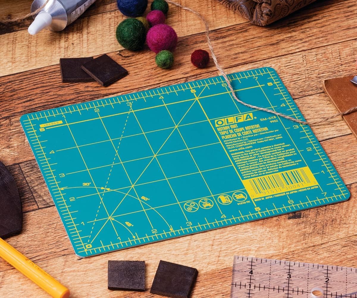 6x8" Self-Healing Rotary Cutting Mat (RM-6x8) - Double-Sided, Green | Self-healing, triple-layer, double-sided grid, rotary cutter safe - Small-scale quilting - Quilters and Crafters
