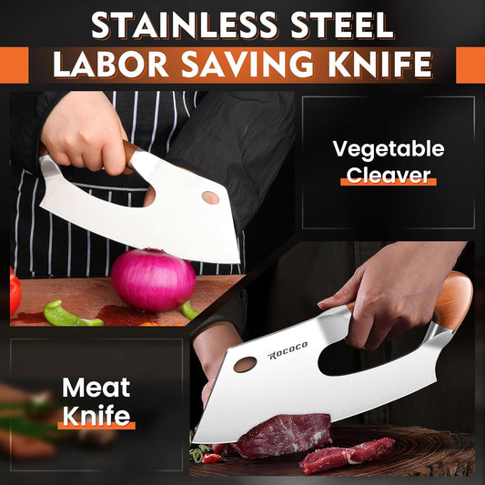 Effort Saving Meat Cleaver - Bronze Easy Handle Chef Knife | Unique Professional for Kitchen Cutting Meat Vegetable Birthday Gift Stainless Steel