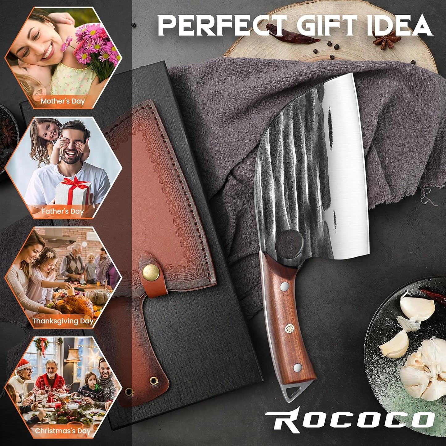 Effort Saving Meat Cleaver - Bronze Easy Handle Chef Knife | Unique Professional for Kitchen Cutting Meat Vegetable Birthday Gift Stainless Steel