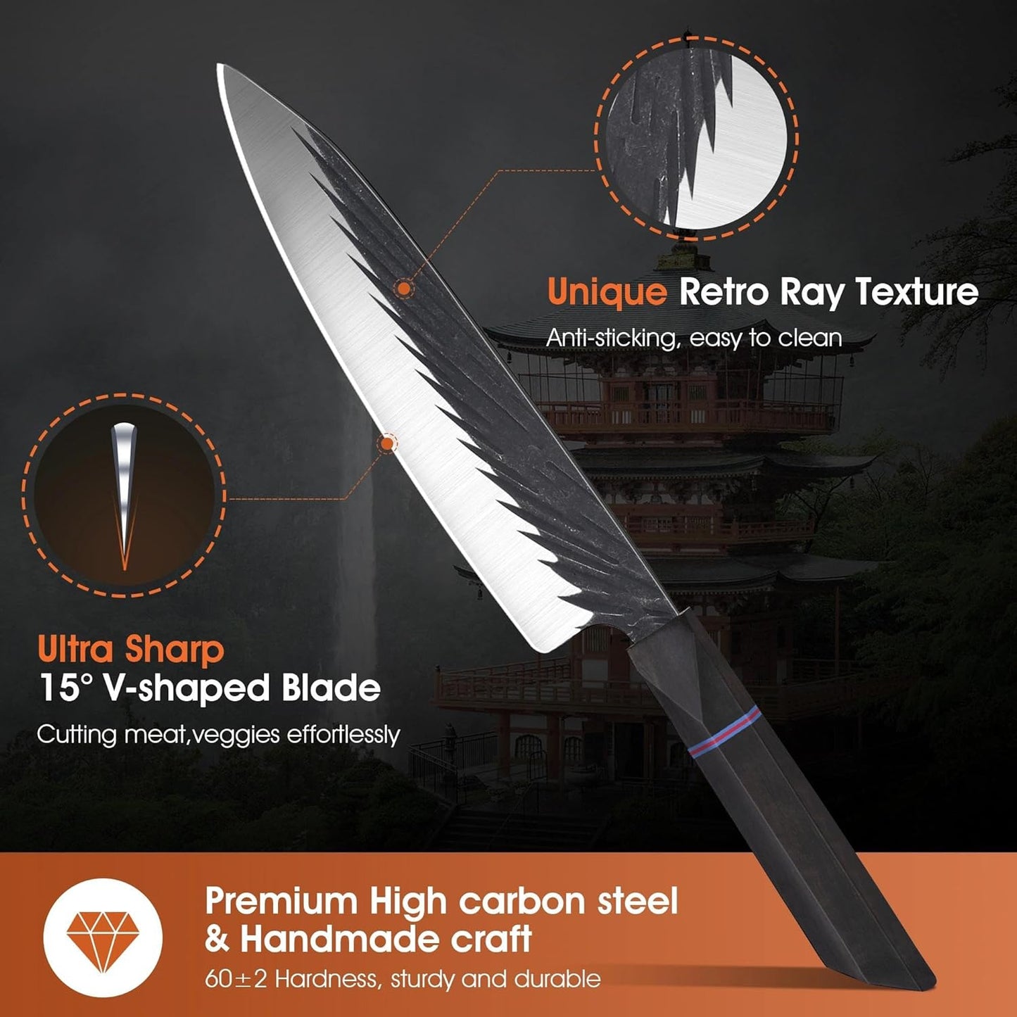 Effort Saving Meat Cleaver - Bronze Easy Handle Chef Knife | Unique Professional for Kitchen Cutting Meat Vegetable Birthday Gift Stainless Steel