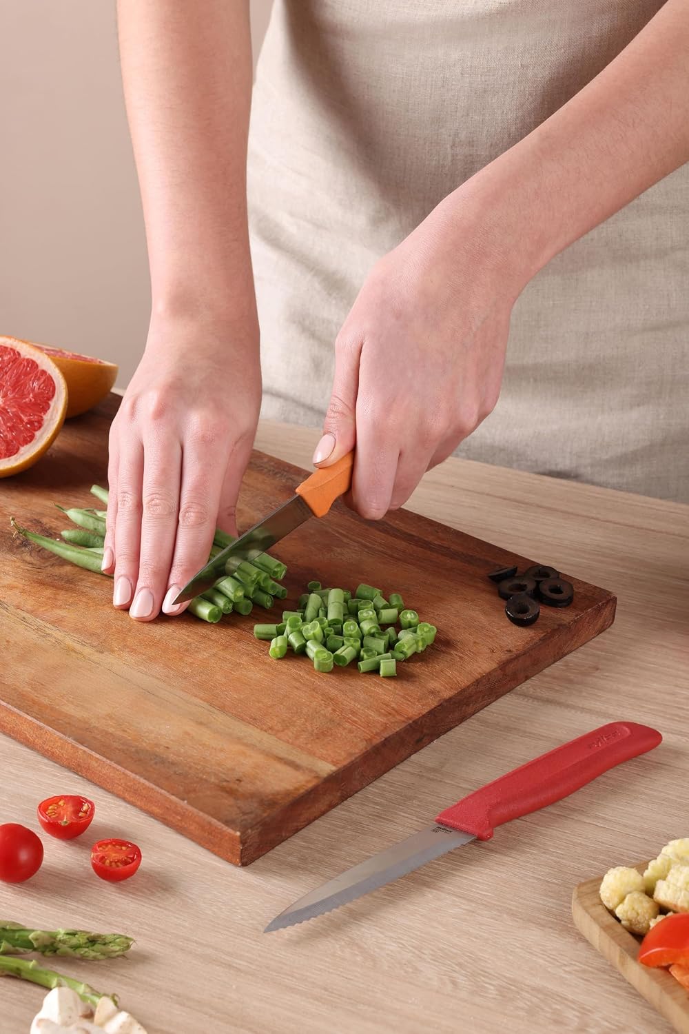 Classic Paring Knife Set with Sheath Cover - Precision Knives for Cutting, Slicing & Peeling - Small Culinary 3 ¼” Paring Knife & 3 ¾” Serrated Knives - Carbon Stainless Steel Blade - Red/Green