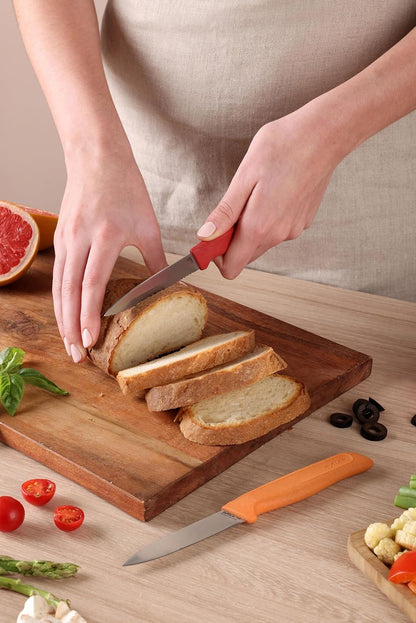 Classic Paring Knife Set with Sheath Cover - Precision Knives for Cutting, Slicing & Peeling - Small Culinary 3 ¼” Paring Knife & 3 ¾” Serrated Knives - Carbon Stainless Steel Blade - Red/Green