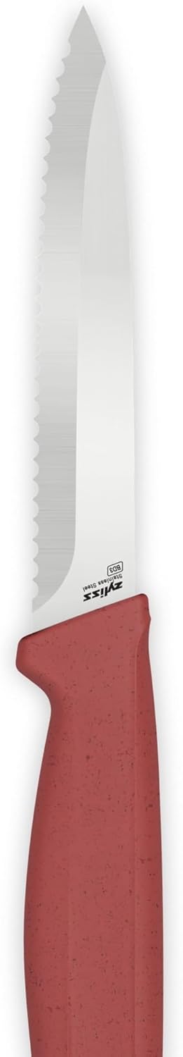 Classic Paring Knife Set with Sheath Cover - Precision Knives for Cutting, Slicing & Peeling - Small Culinary 3 ¼” Paring Knife & 3 ¾” Serrated Knives - Carbon Stainless Steel Blade - Red/Green