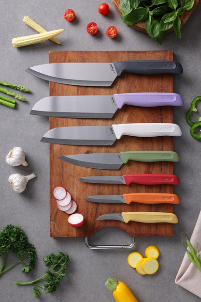Classic Paring Knife Set with Sheath Cover - Precision Knives for Cutting, Slicing & Peeling - Small Culinary 3 ¼” Paring Knife & 3 ¾” Serrated Knives - Carbon Stainless Steel Blade - Red/Green