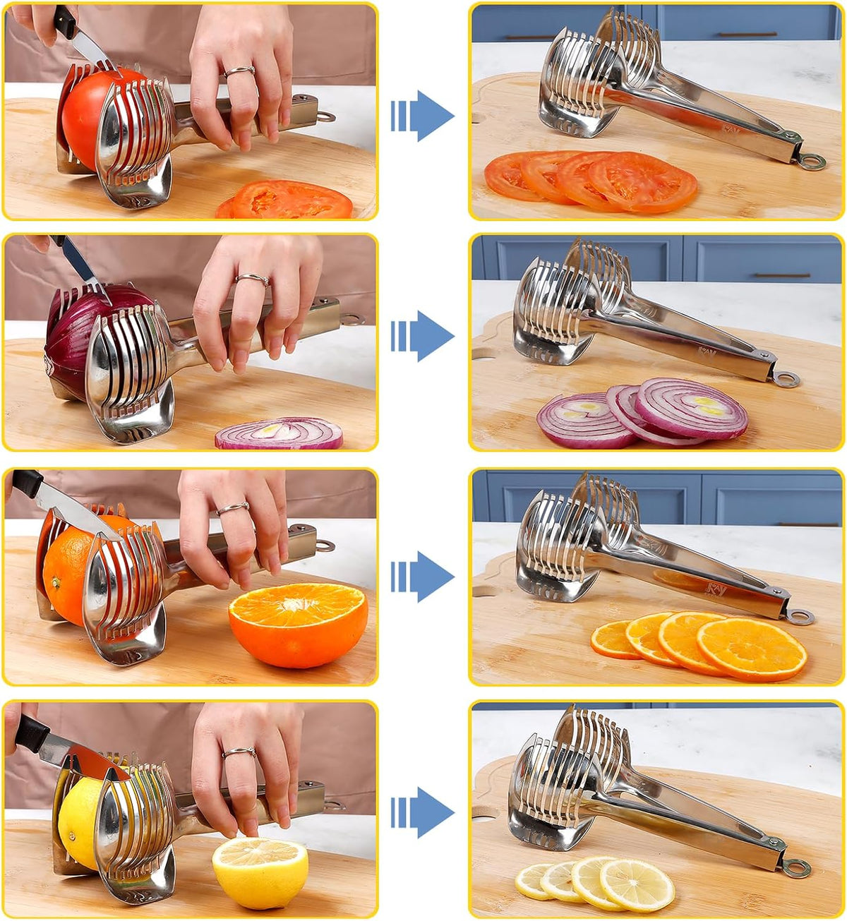 Tomato Slicer Holder with Paring Knife Set, Stainless Steel Lemon Slicer Cutter for Slicing, Onion Holder for Slicing, Vegetable Cutter for Tomato, Lemon