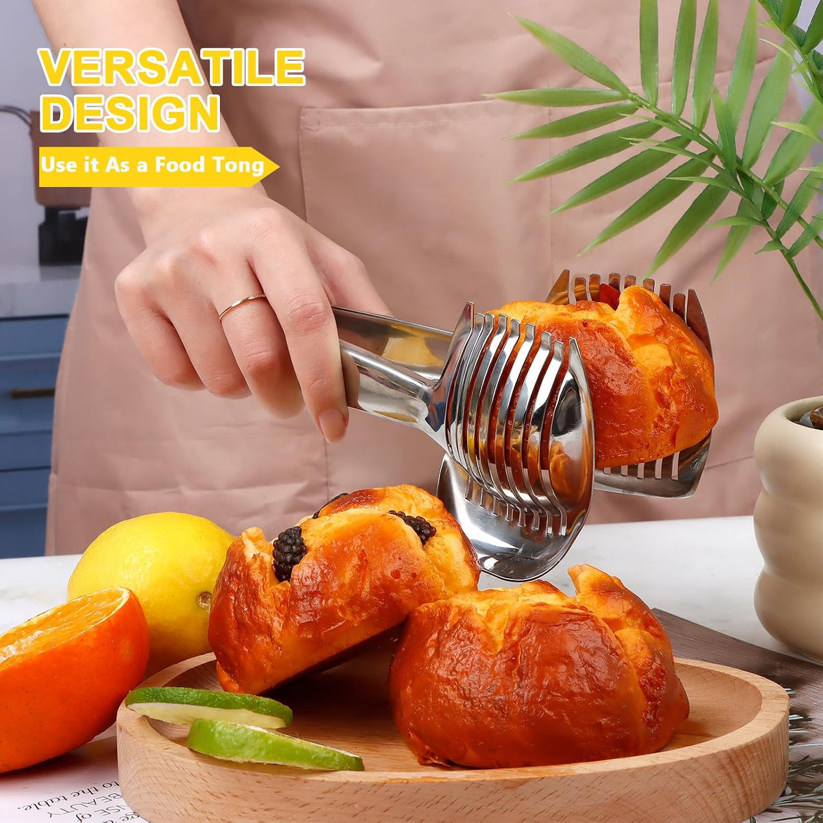 Tomato Slicer Holder with Paring Knife Set, Stainless Steel Lemon Slicer Cutter for Slicing, Onion Holder for Slicing, Vegetable Cutter for Tomato, Lemon