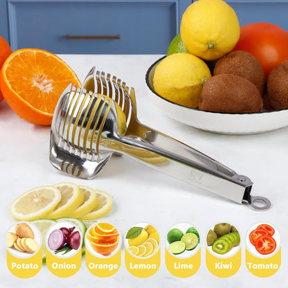 Tomato Slicer Holder with Paring Knife Set, Stainless Steel Lemon Slicer Cutter for Slicing, Onion Holder for Slicing, Vegetable Cutter for Tomato, Lemon