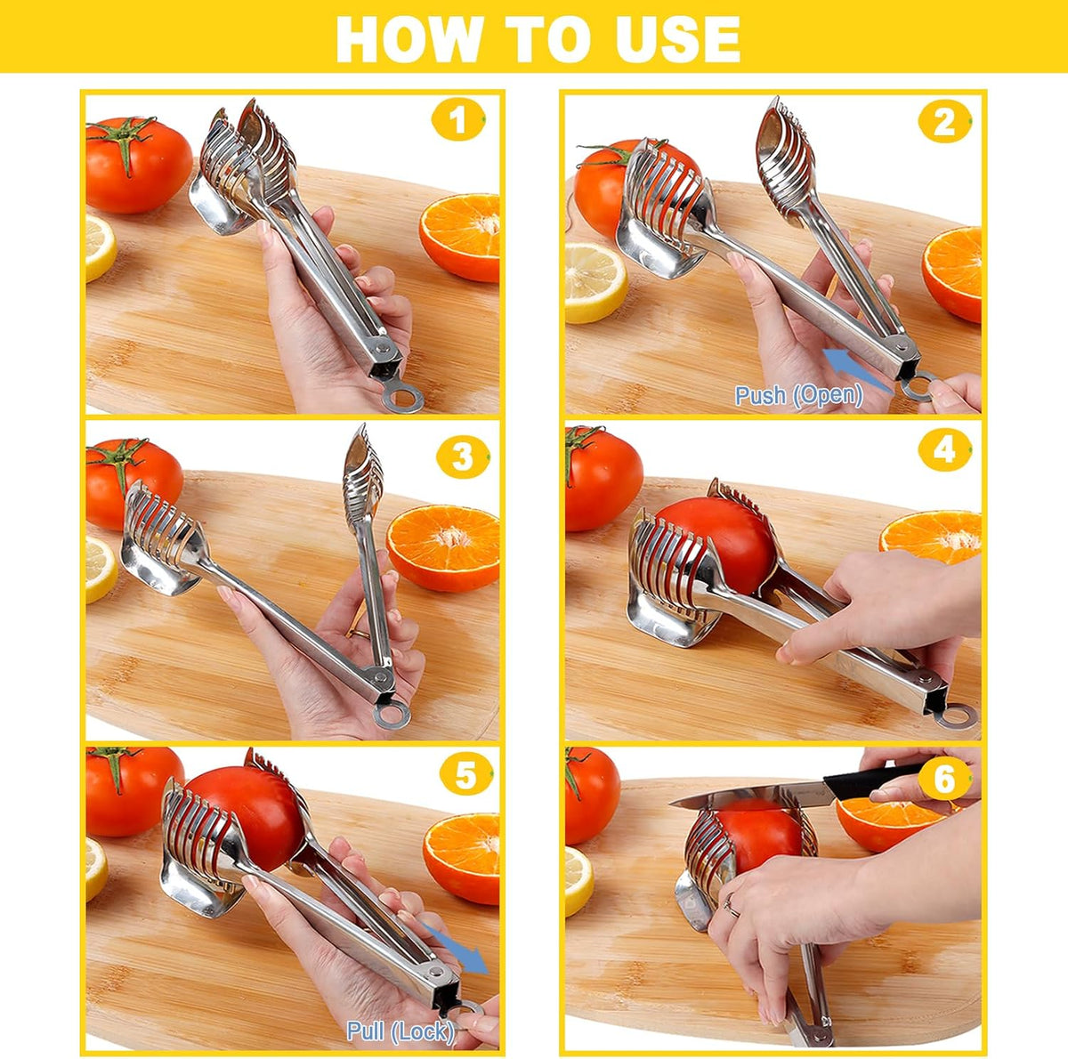 Tomato Slicer Holder with Paring Knife Set, Stainless Steel Lemon Slicer Cutter for Slicing, Onion Holder for Slicing, Vegetable Cutter for Tomato, Lemon