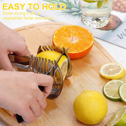 Tomato Slicer Holder with Paring Knife Set, Stainless Steel Lemon Slicer Cutter for Slicing, Onion Holder for Slicing, Vegetable Cutter for Tomato, Lemon