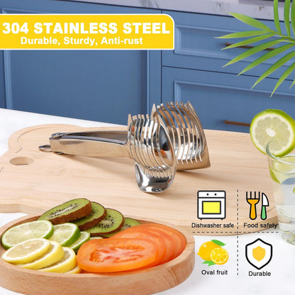 Tomato Slicer Holder with Paring Knife Set, Stainless Steel Lemon Slicer Cutter for Slicing, Onion Holder for Slicing, Vegetable Cutter for Tomato, Lemon