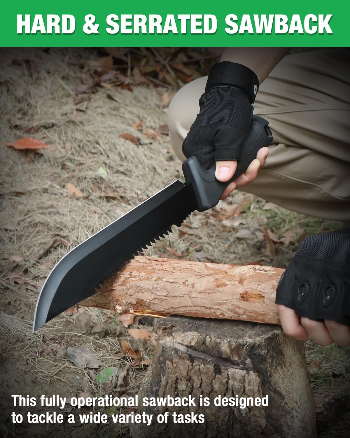 16" Heavy Duty Machete with Saw and Sheath | Sharp Dual-Edge Blade, Ergonomic Non-Slip Handle for Bushcraft, Outdoor Hunting, Garden Cutting and Yard Work