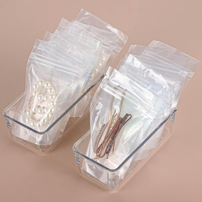 6 Pcs Large Clear Plastic Drawer Organizers Tray 15" x 6.3" Storage Bins with 25 Pcs Non-Slip Pads for Makeup, Jewelries, Kitchen Utensils, Bathroom and Office