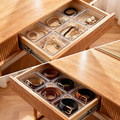6 Pcs Large Clear Plastic Drawer Organizers Tray 15" x 6.3" Storage Bins with 25 Pcs Non-Slip Pads for Makeup, Jewelries, Kitchen Utensils, Bathroom and Office