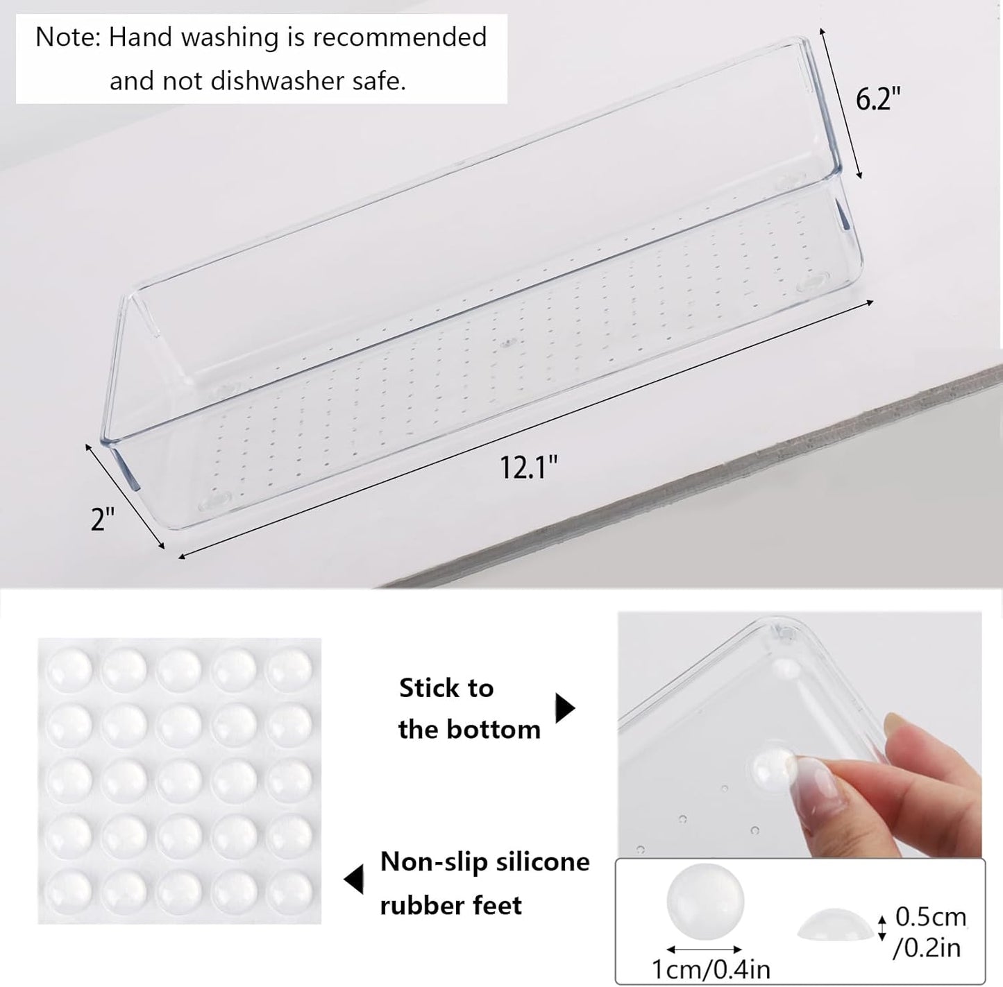 6 Pcs Large Clear Plastic Drawer Organizers Tray 15" x 6.3" Storage Bins with 25 Pcs Non-Slip Pads for Makeup, Jewelries, Kitchen Utensils, Bathroom and Office