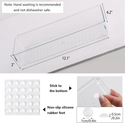 6 Pcs Large Clear Plastic Drawer Organizers Tray 15" x 6.3" Storage Bins with 25 Pcs Non-Slip Pads for Makeup, Jewelries, Kitchen Utensils, Bathroom and Office