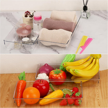 6 Pcs Large Clear Plastic Drawer Organizers Tray 15" x 6.3" Storage Bins with 25 Pcs Non-Slip Pads for Makeup, Jewelries, Kitchen Utensils, Bathroom and Office