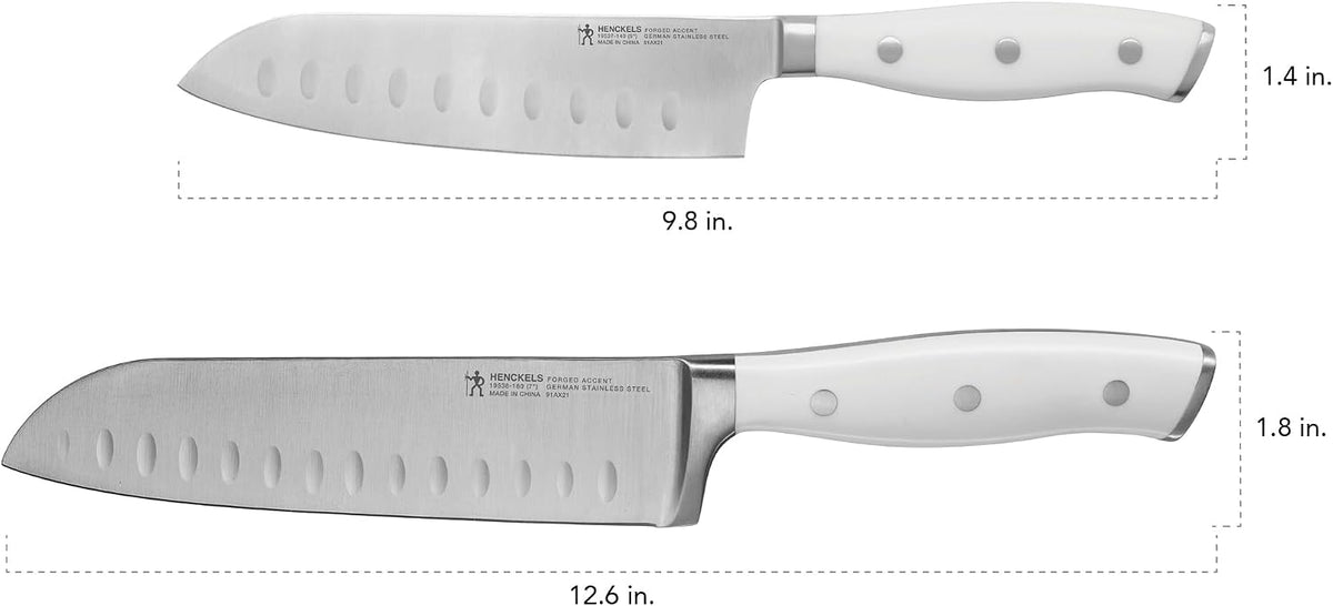 Forged Accent Razor-Sharp 2-pc Santoku Knife Set, White Handle, German Engineered Informed by 100+ Years of Mastery