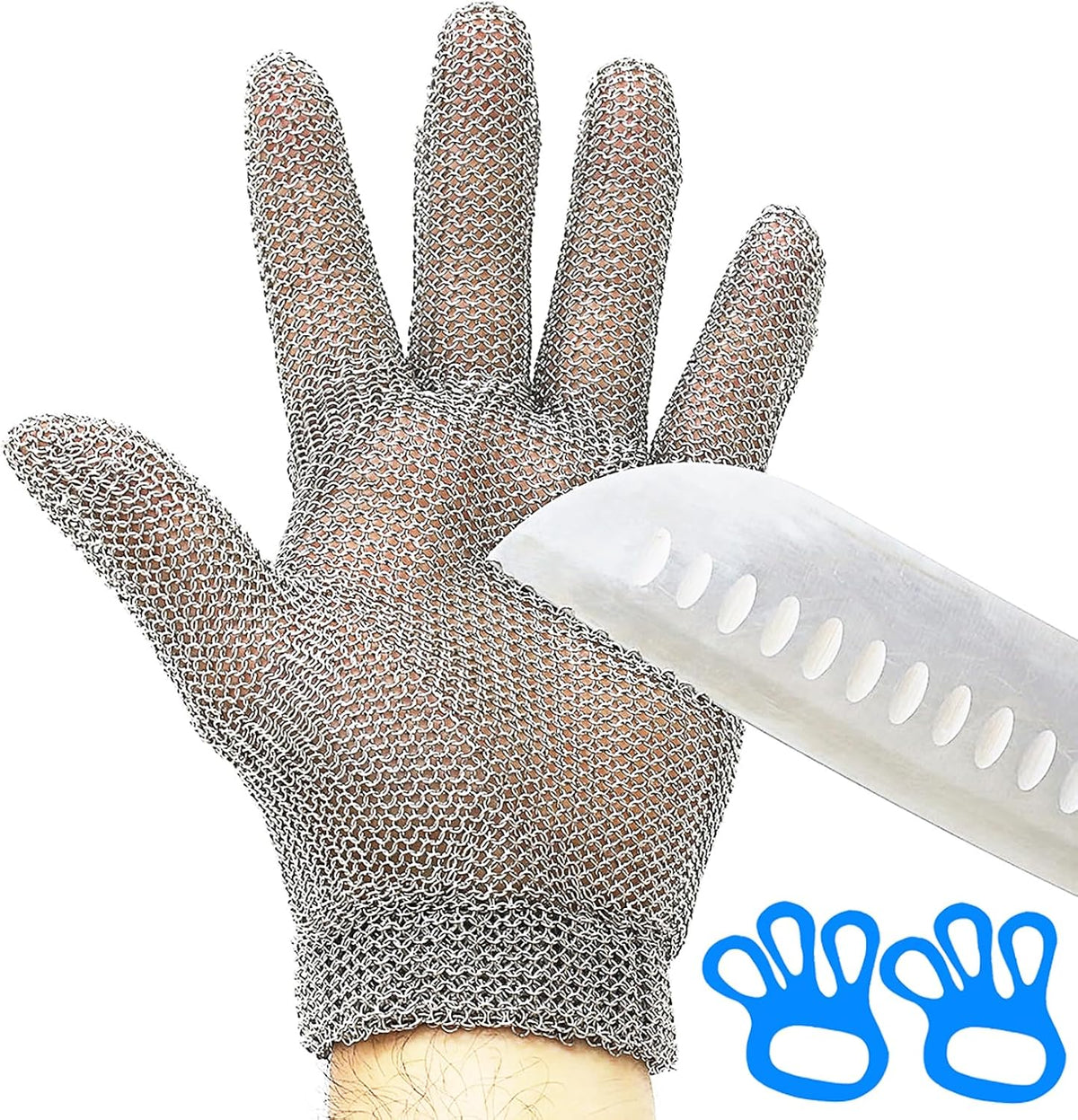 Chainmail Gloves for Cutting,Highest Level Cut Resistant,Spring Wristband,Stainless Steel Metal Mesh Gloves,Butcher Glove for Meat Cutting Food Processing Oyster Shucking Kitchen Fish Fillet,M