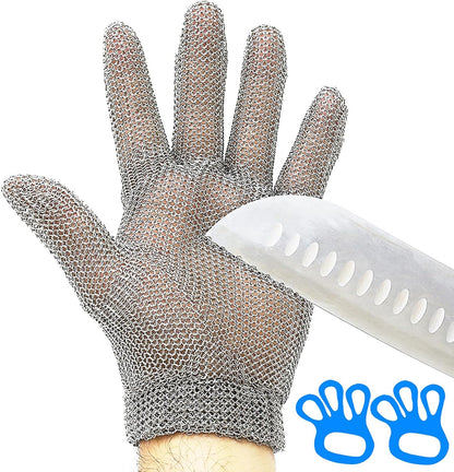 Chainmail Gloves for Cutting,Highest Level Cut Resistant,Spring Wristband,Stainless Steel Metal Mesh Gloves,Butcher Glove for Meat Cutting Food Processing Oyster Shucking Kitchen Fish Fillet,M