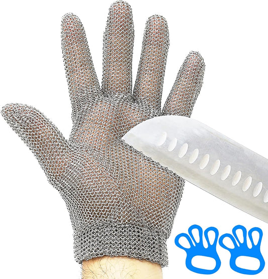 Chainmail Gloves for Cutting,Highest Level Cut Resistant,Spring Wristband,Stainless Steel Metal Mesh Gloves,Butcher Glove for Meat Cutting Food Processing Oyster Shucking Kitchen Fish Fillet,M
