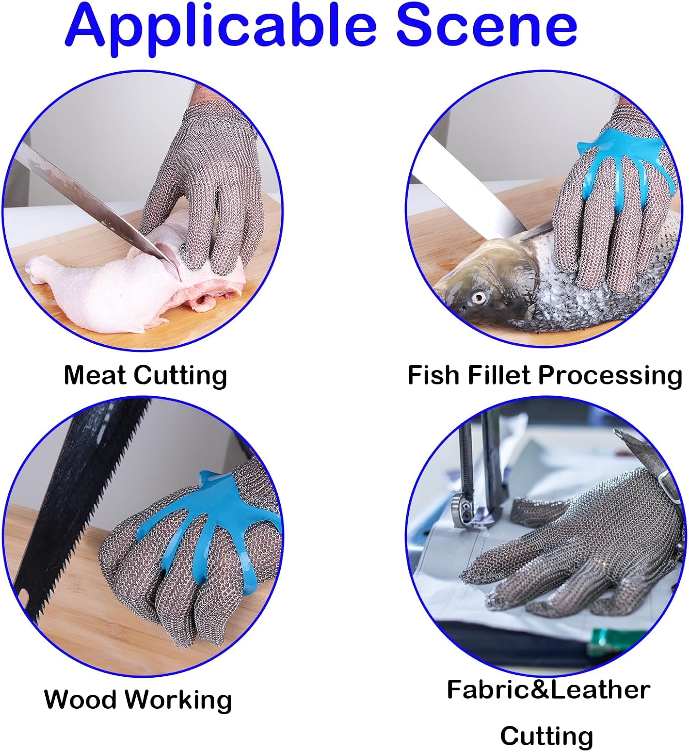 Chainmail Gloves for Cutting,Highest Level Cut Resistant,Spring Wristband,Stainless Steel Metal Mesh Gloves,Butcher Glove for Meat Cutting Food Processing Oyster Shucking Kitchen Fish Fillet,M