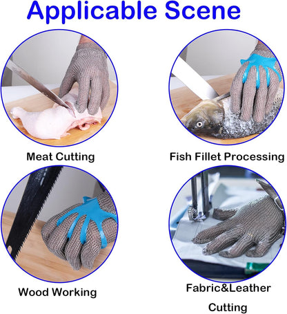 Chainmail Gloves for Cutting,Highest Level Cut Resistant,Spring Wristband,Stainless Steel Metal Mesh Gloves,Butcher Glove for Meat Cutting Food Processing Oyster Shucking Kitchen Fish Fillet,M