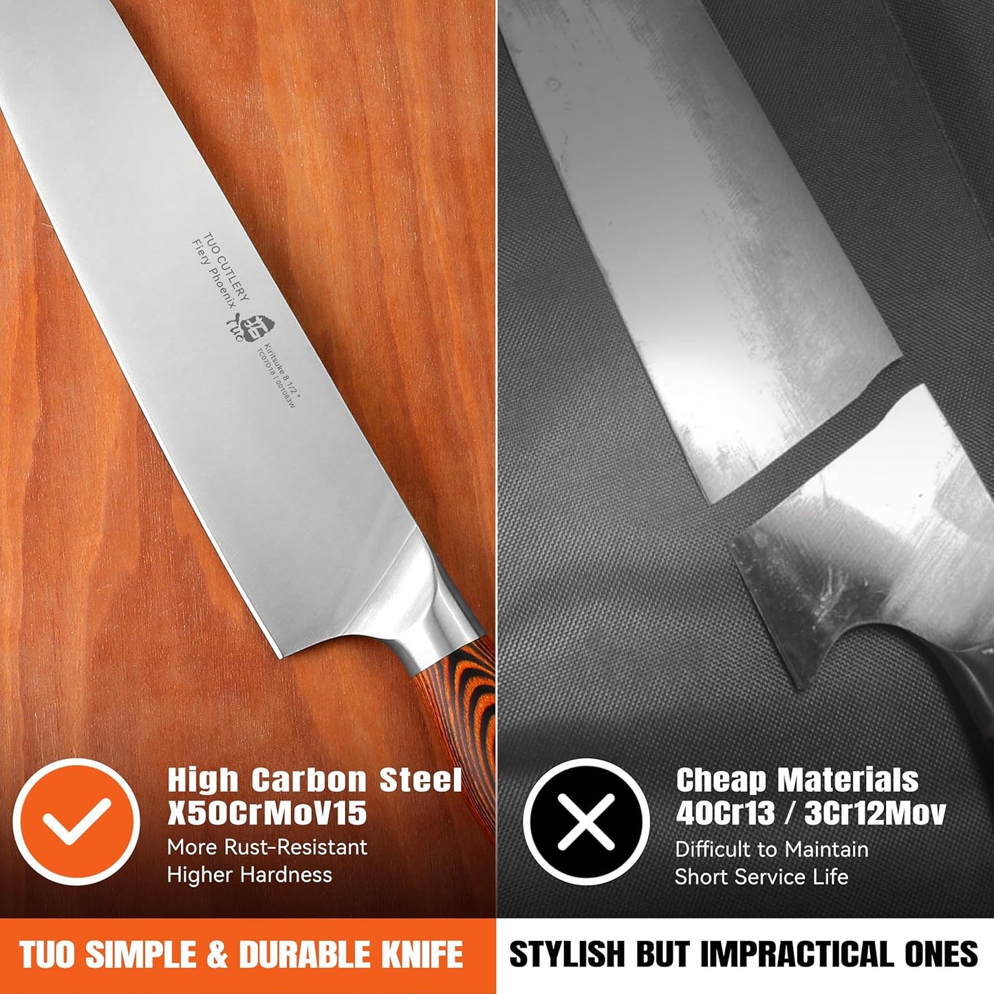 Kiritsuke Chef Knife, 8.5 inch Asian Kitchen Knife for Cutting Fish & Meat, High Carbon German Steel Japanese Blade-Type with Ergonomic Handle