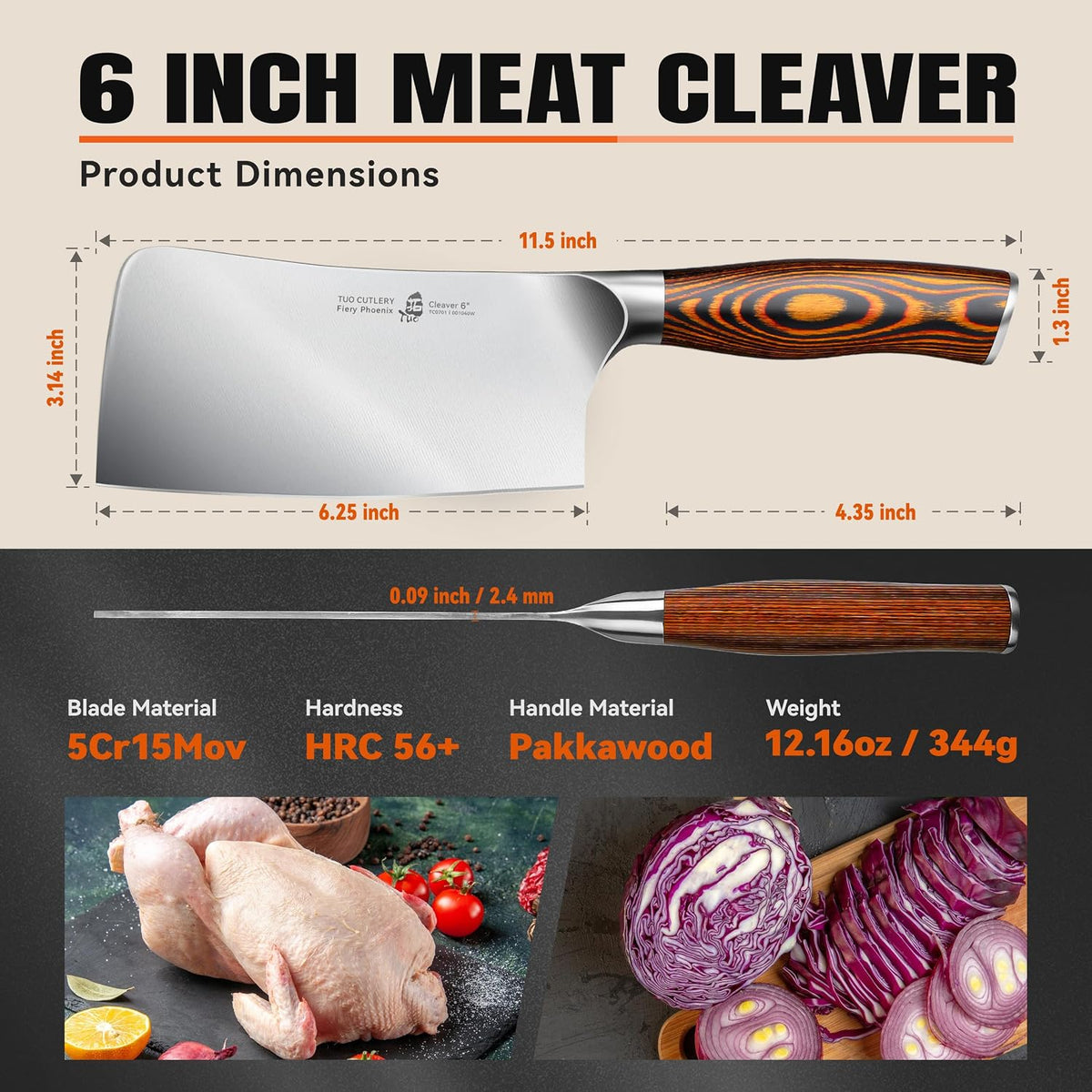 Kiritsuke Chef Knife, 8.5 inch Asian Kitchen Knife for Cutting Fish & Meat, High Carbon German Steel Japanese Blade-Type with Ergonomic Handle