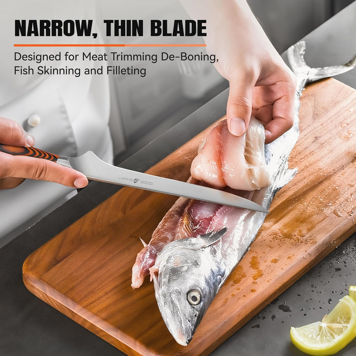 Kiritsuke Chef Knife, 8.5 inch Asian Kitchen Knife for Cutting Fish & Meat, High Carbon German Steel Japanese Blade-Type with Ergonomic Handle
