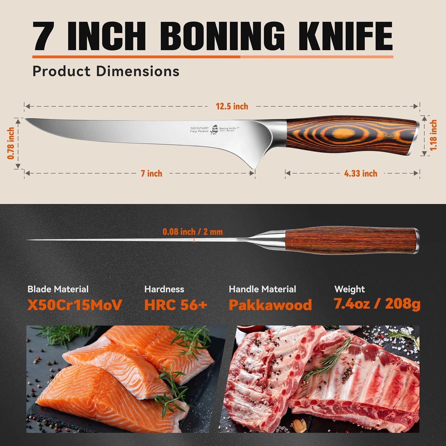 Kiritsuke Chef Knife, 8.5 inch Asian Kitchen Knife for Cutting Fish & Meat, High Carbon German Steel Japanese Blade-Type with Ergonomic Handle
