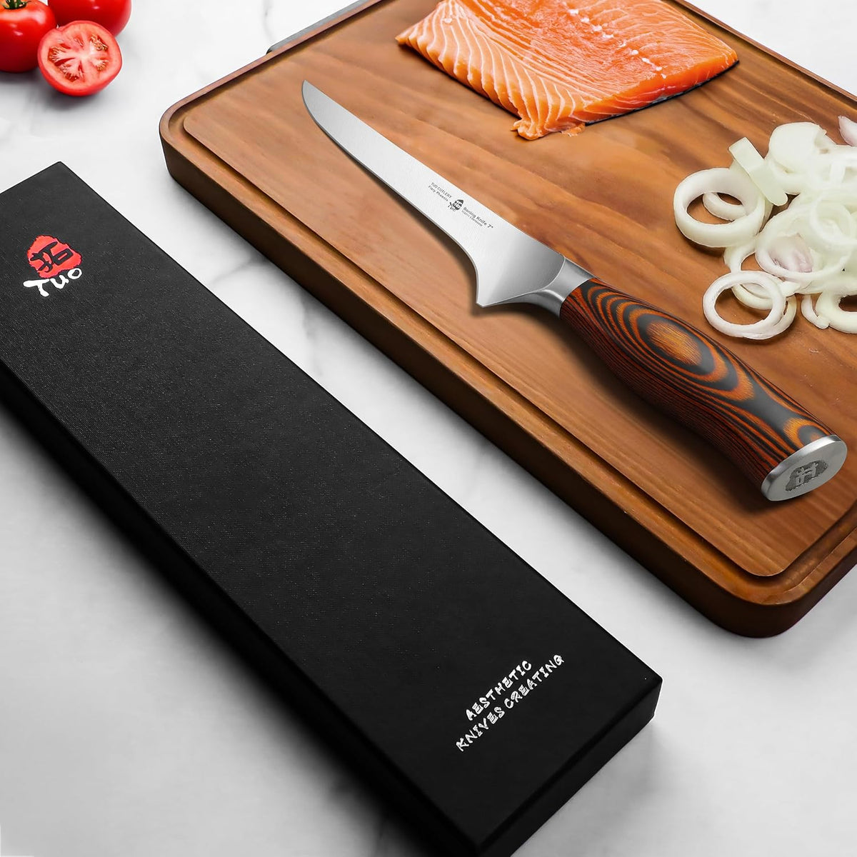 Kiritsuke Chef Knife, 8.5 inch Asian Kitchen Knife for Cutting Fish & Meat, High Carbon German Steel Japanese Blade-Type with Ergonomic Handle