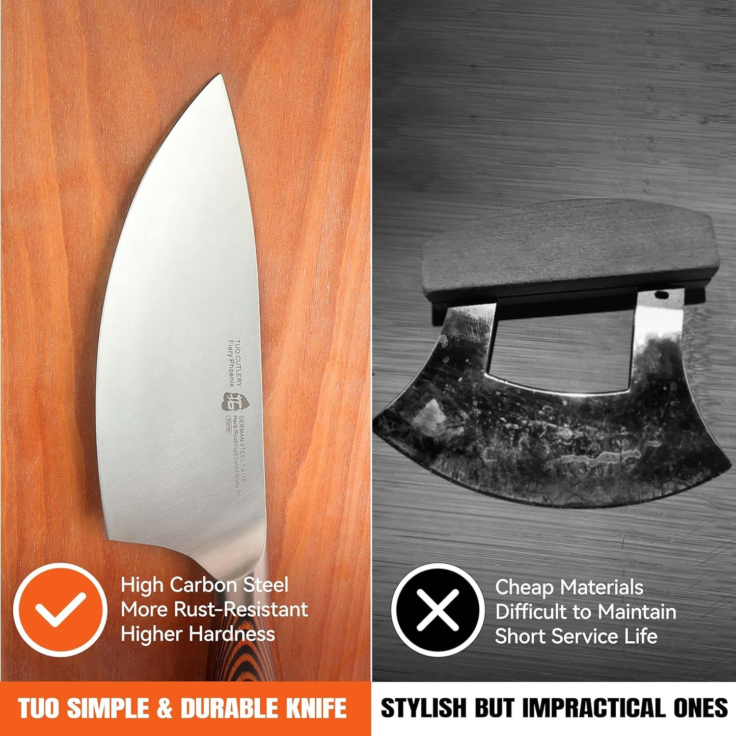 Kiritsuke Chef Knife, 8.5 inch Asian Kitchen Knife for Cutting Fish & Meat, High Carbon German Steel Japanese Blade-Type with Ergonomic Handle