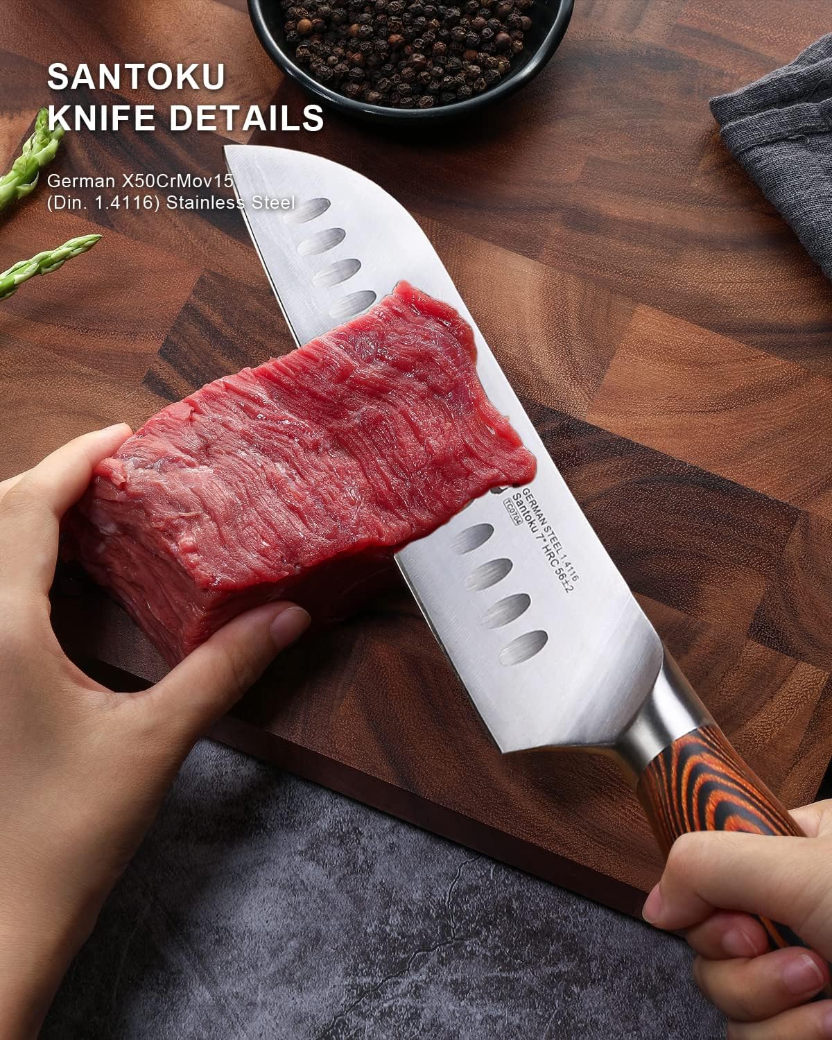 Kiritsuke Chef Knife, 8.5 inch Asian Kitchen Knife for Cutting Fish & Meat, High Carbon German Steel Japanese Blade-Type with Ergonomic Handle