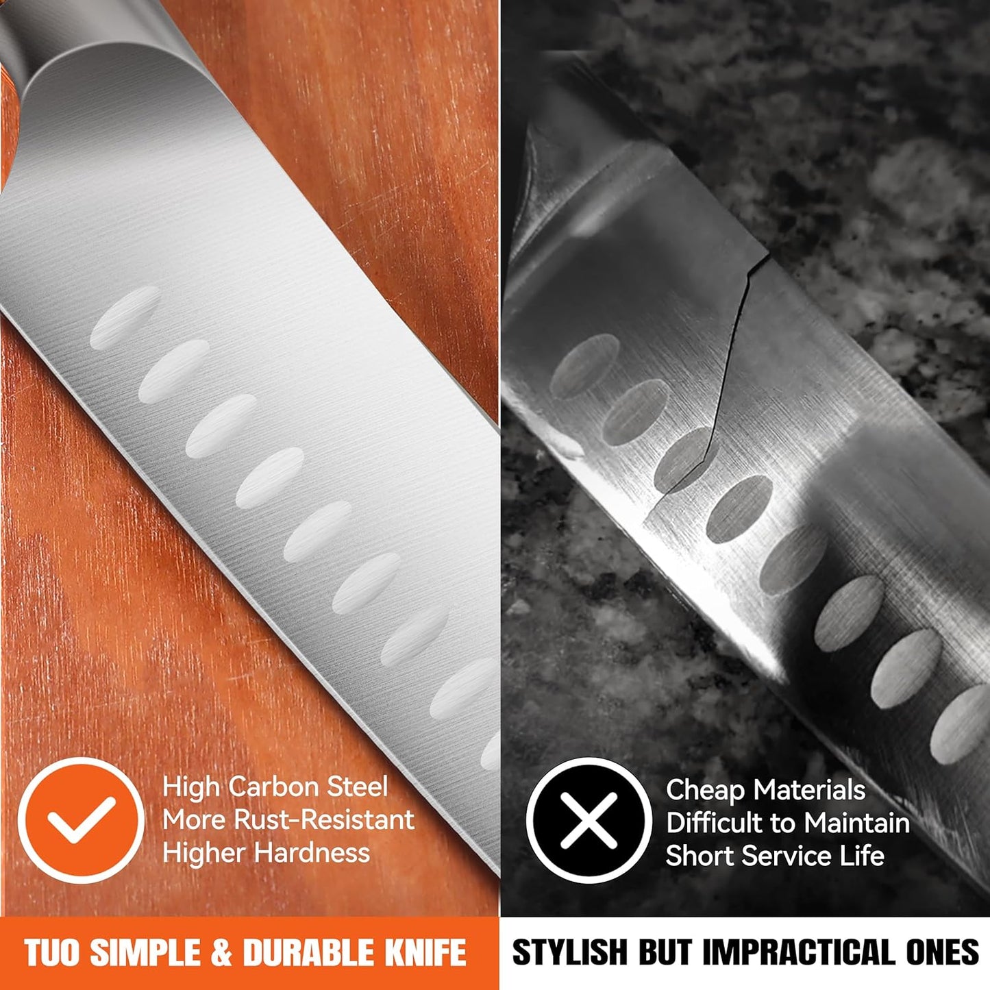 Kiritsuke Chef Knife, 8.5 inch Asian Kitchen Knife for Cutting Fish & Meat, High Carbon German Steel Japanese Blade-Type with Ergonomic Handle
