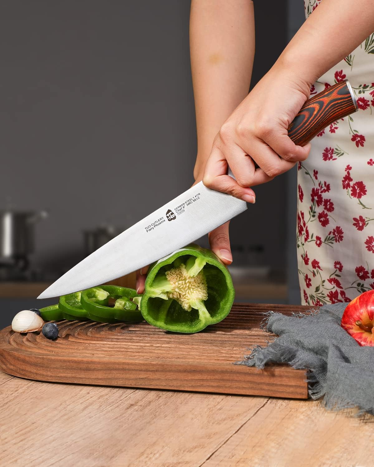 Kiritsuke Chef Knife, 8.5 inch Asian Kitchen Knife for Cutting Fish & Meat, High Carbon German Steel Japanese Blade-Type with Ergonomic Handle